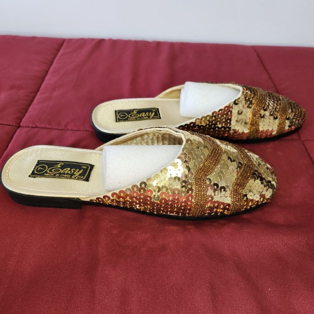 Vintage Easy USA Sequin Beads Mule Slides Y2K Satin Slippers Sz 7 NIB - Picture 4 of 11